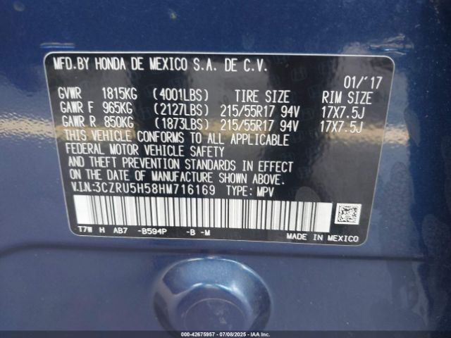 2017 HONDA HR-V 3CZRU5H58HM716169 Photo 8