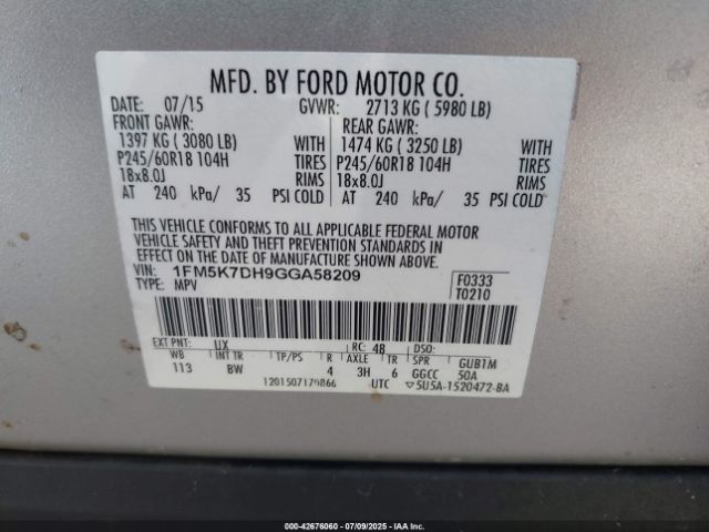 2016 FORD EXPLORER 1FM5K7DH9GGA58209 Photo 8