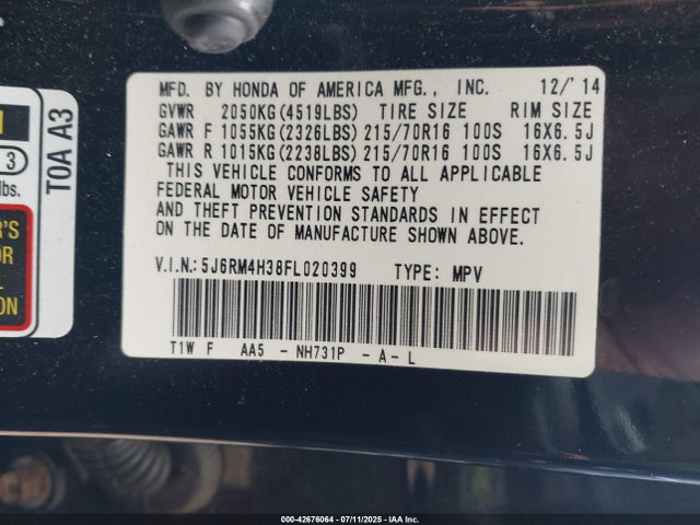 5J6RM4H38FL020399 Honda k24w9