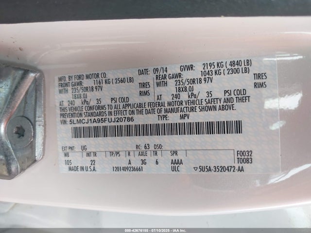 5LMCJ1A95FUJ20786 Lincoln 2015