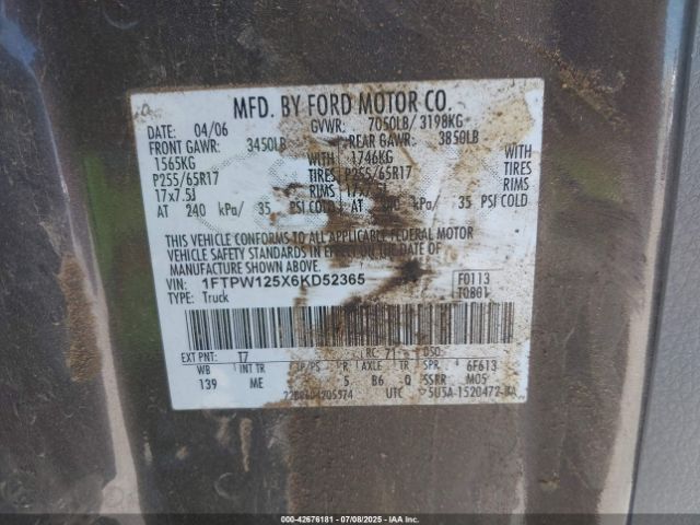 2006 FORD F-150 1FTPW125X6KD52365 Photo 8