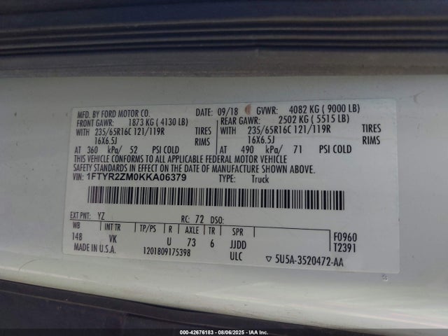 Ford Transit-250 2019 1FTYR2ZM0KKA06379 Image 9