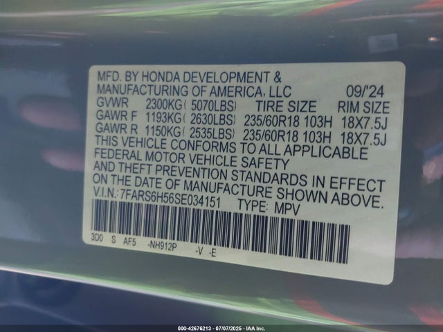 Honda lfc3 2025 7FARS6H56SE034151 Image 9