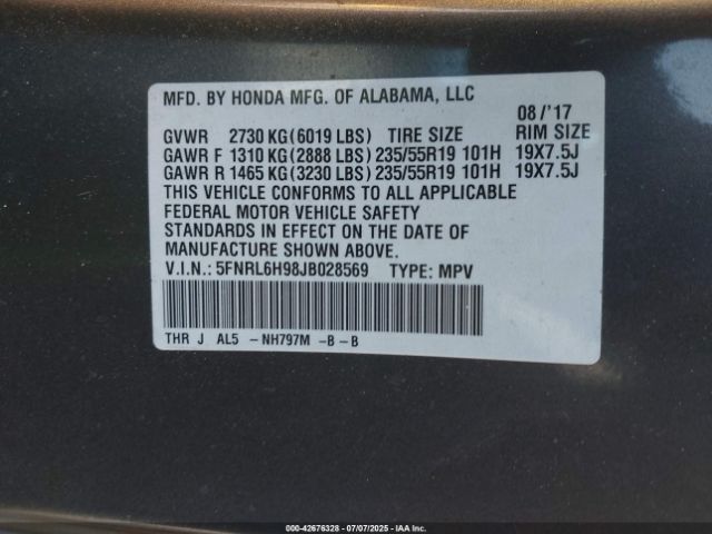 2018 HONDA ODYSSEY 5FNRL6H98JB028569 Photo 8