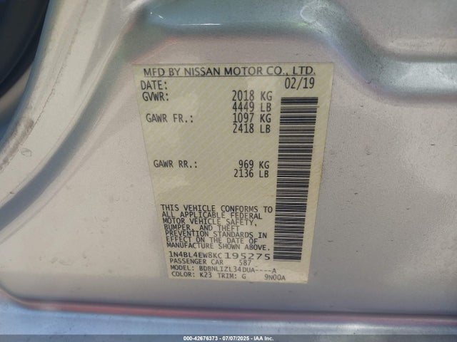 1N4BL4EW8KC195275 Nissan 2019