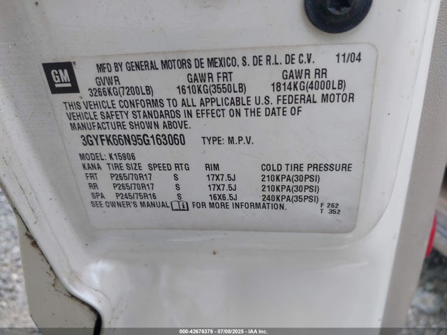 2005 CADILLAC ESCALADE ESV 3GYFK66N95G163060 Photo 8