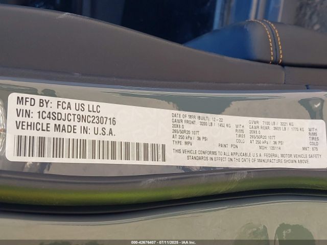 2022 DODGE DURANGO 1C4SDJCT9NC230716 Photo 8