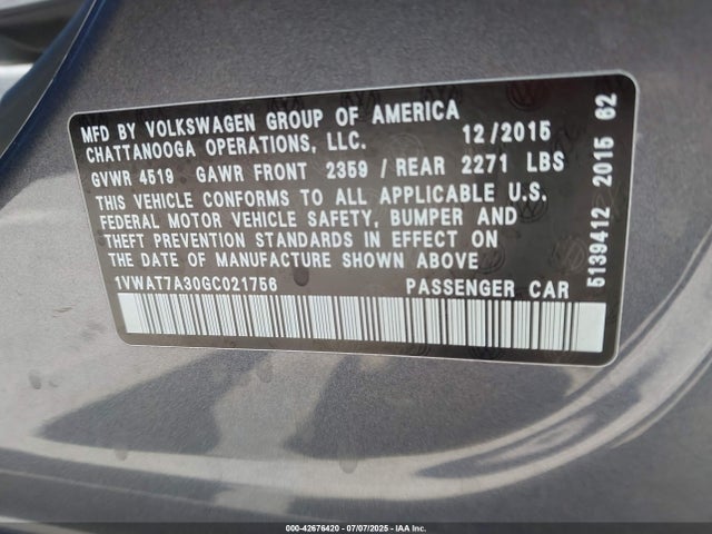 1VWAT7A30GC021756 Volkswagen 2016
