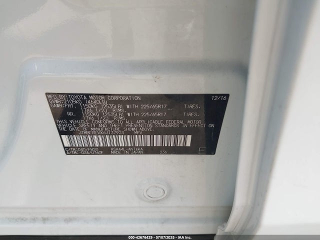 JTMBFREVXHJ137923 Toyota 2ar-fe