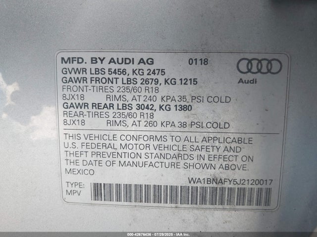 2018 AUDI Q5 WA1BNAFY5J2120017 Photo 8