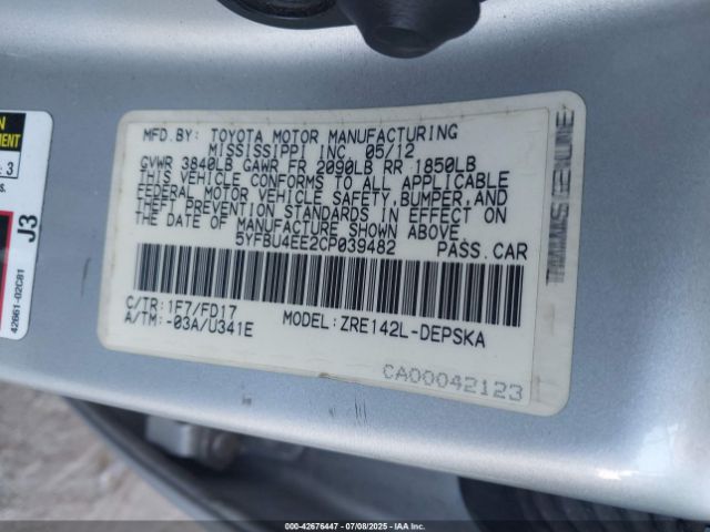 2012 TOYOTA COROLLA 5YFBU4EE2CP039482 Photo 8
