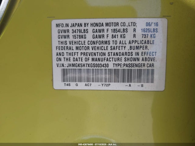 JHMGK5H7XGS003430 Honda l15b1