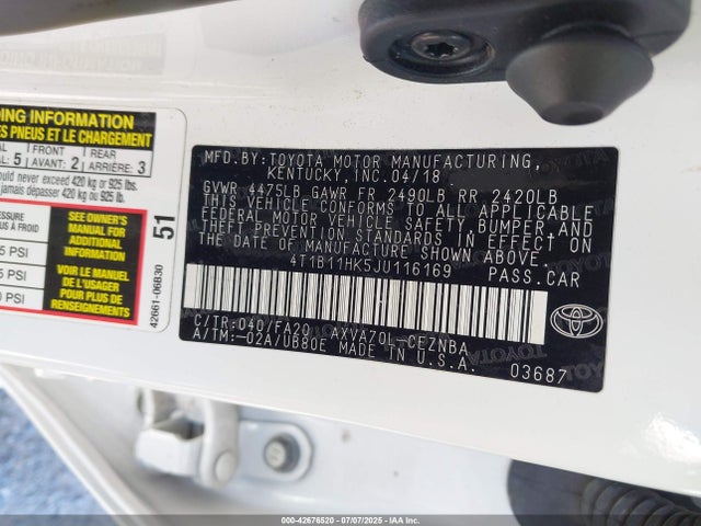 4T1B11HK5JU116169 Toyota a25a-fks