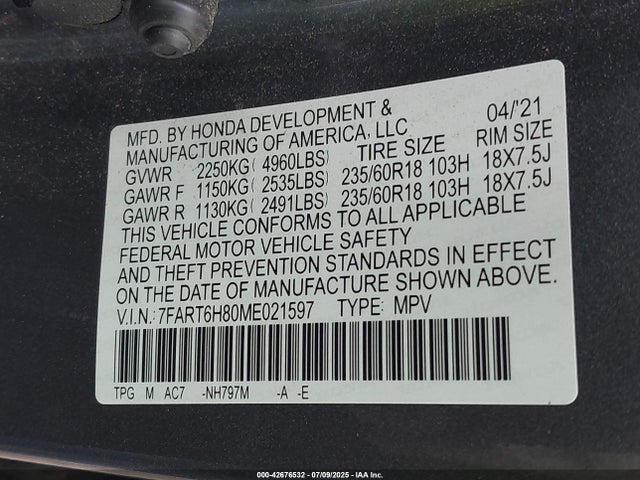 Honda lfb2 2021 7FART6H80ME021597 Image 9