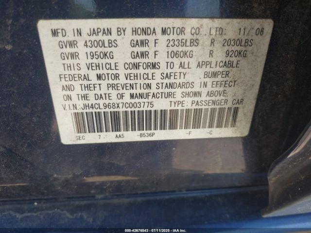 2007 ACURA TSX JH4CL968X7C003775 Photo 8