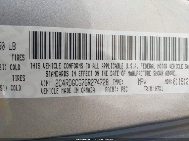 2016 DODGE GRAND CARAVAN 2C4RDGCG7GR274728 Photo 8