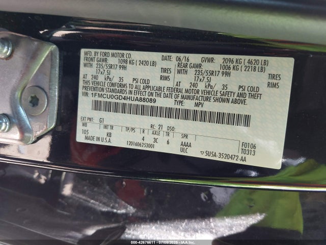1FMCU0GD4HUA88089 Ford gtdi sigma w/premium fuel