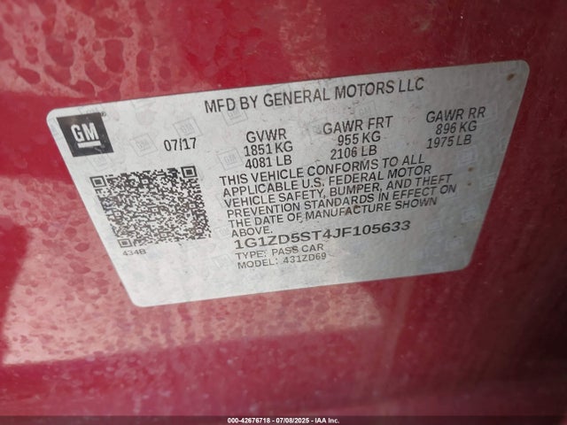 1G1ZD5ST4JF105633 Chevrolet lfv - direct injection, variable valve timing, gen 1