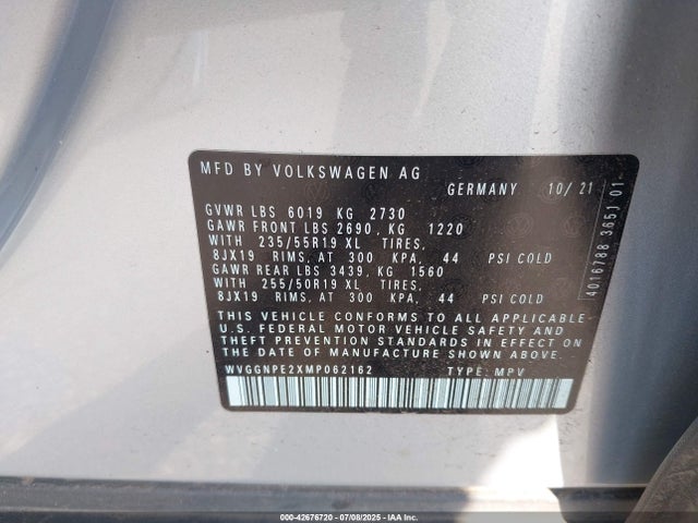 WVGGNPE2XMP062162 Volkswagen 2021
