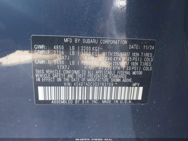 Subaru na, u5 2025 4S4BTADC3S3183109 Image 9