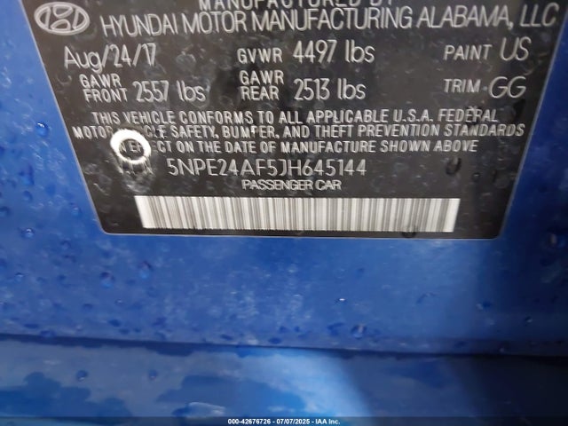 5NPE24AF5JH645144 Hyundai gdi theta-ii