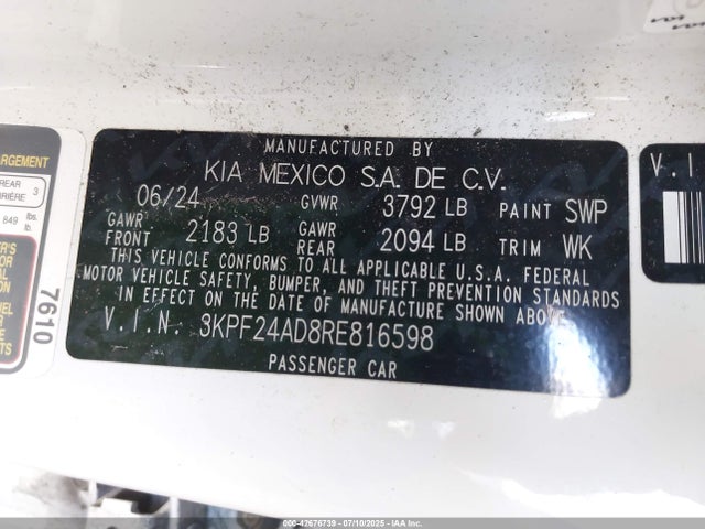 3KPF24AD8RE816598 KIA mpi nu
