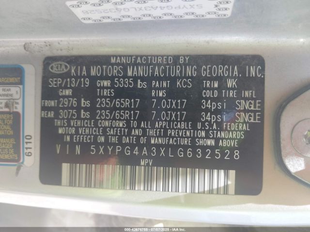 2020 KIA SORENTO 5XYPG4A3XLG632528 Photo 8