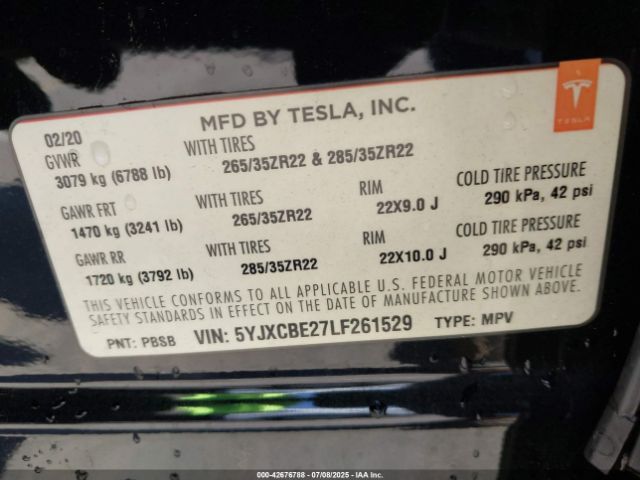2020 TESLA MODEL X 5YJXCBE27LF261529 Photo 8