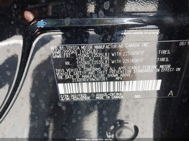 2T3ZFREV1HW387261 Toyota 2ar-fe