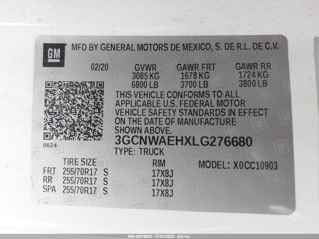 3GCNWAEHXLG276680 Chevrolet lv3 - gen 5, sidi, vvt, ohv, e85 max alum
