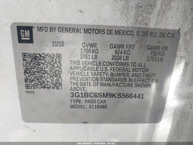 3G1BC6SM9KS566441 Chevrolet le2 -di: direct injection, vvt: variable valve timing, gen, alum