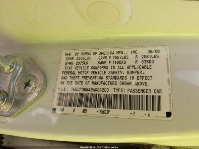 2009 HONDA ACCORD SDN 1HGCP36849A004200 Photo 8