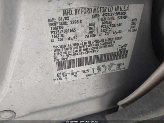 2002 FORD ESCAPE 1FMYU04122KB95970 Photo 8