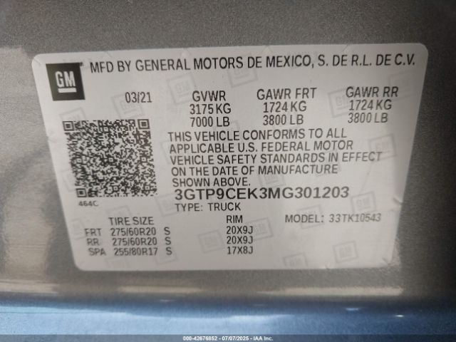 2021 GMC SIERRA 1500 3GTP9CEK3MG301203 Photo 8