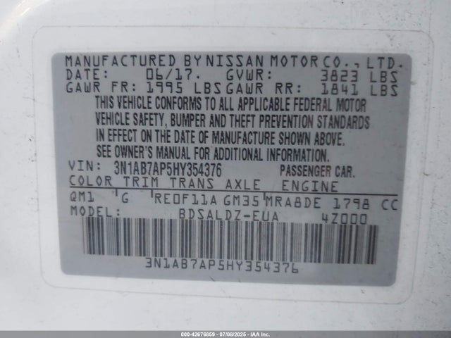 3N1AB7AP5HY354376 Nissan Sentra