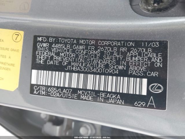 2004 LEXUS ES 330 JTHBA30G340010904 Photo 8