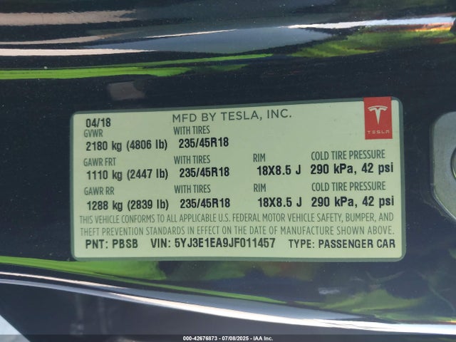 2018 TESLA MODEL 3 5YJ3E1EA9JF011457 Photo 8