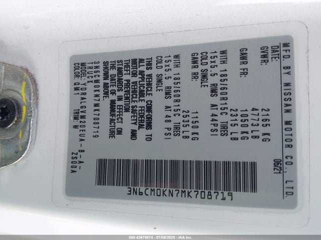3N6CM0KN7MK708719 Nissan 2021