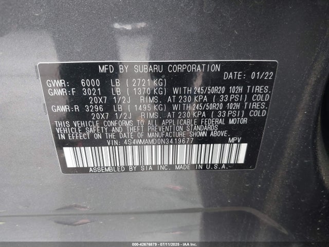 4S4WMAMD0N3419677 Subaru 2022