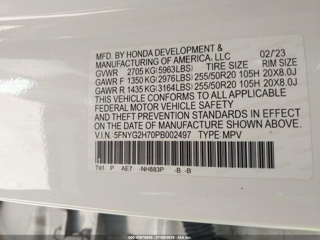 5FNYG2H70PB002497 Honda j35y8