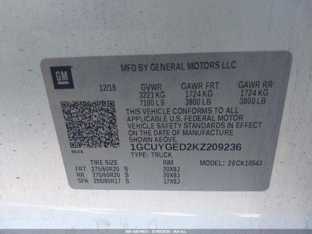 1GCUYGED2KZ209236 Chevrolet l84 - di, dfm, alum, gen 5, var 2