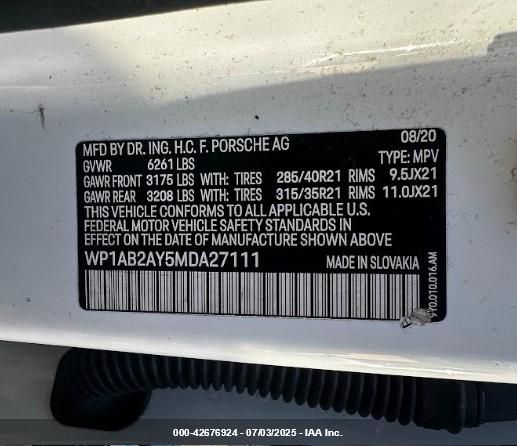 2021 PORSCHE CAYENNE WP1AB2AY5MDA27111 Photo 8