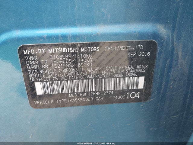 Mitsubishi MIRAGE G4 2017 ML32F3FJ2HHF12774 Image 9