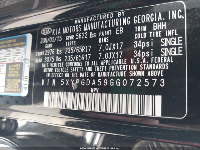 2016 KIA SORENTO 5XYPGDA59GG072573 Photo 8