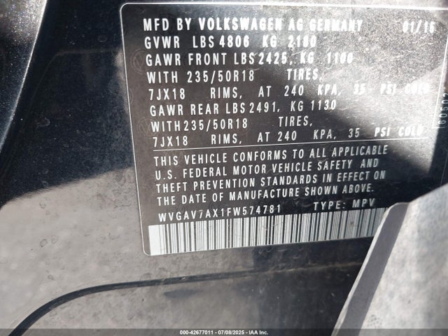 WVGAV7AX1FW574781 Volkswagen Tiguan