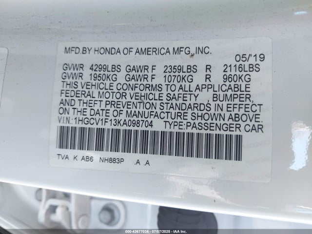 1HGCV1F13KA098704 Honda l15be