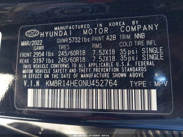 KM8R14HE0NU452764 Hyundai gdi lambda ii