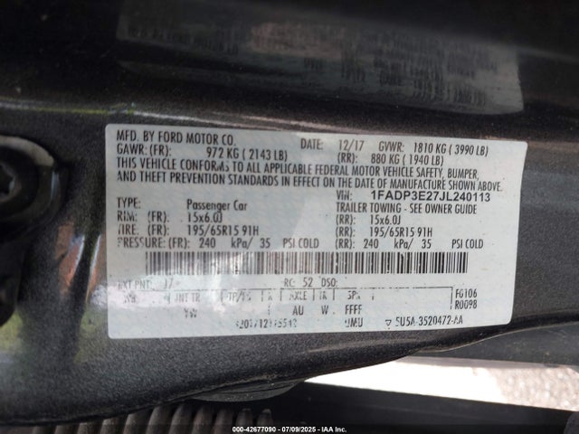 Ford 2.0l gdi 2018 1FADP3E27JL240113 Image 9