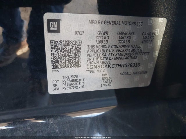 Chevrolet l83 - sidi: spark ignited direct injection, vvt: variable valve timing, afm, e85 max, alum 2017 1GNSCAKC7HR379316 Image 9