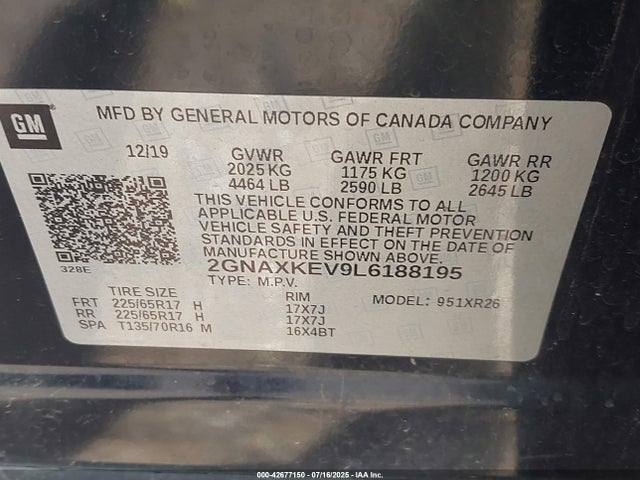 2GNAXKEV9L6188195 Chevrolet lyx - direct injection, vvt, fgt, turbo, alum, gen1